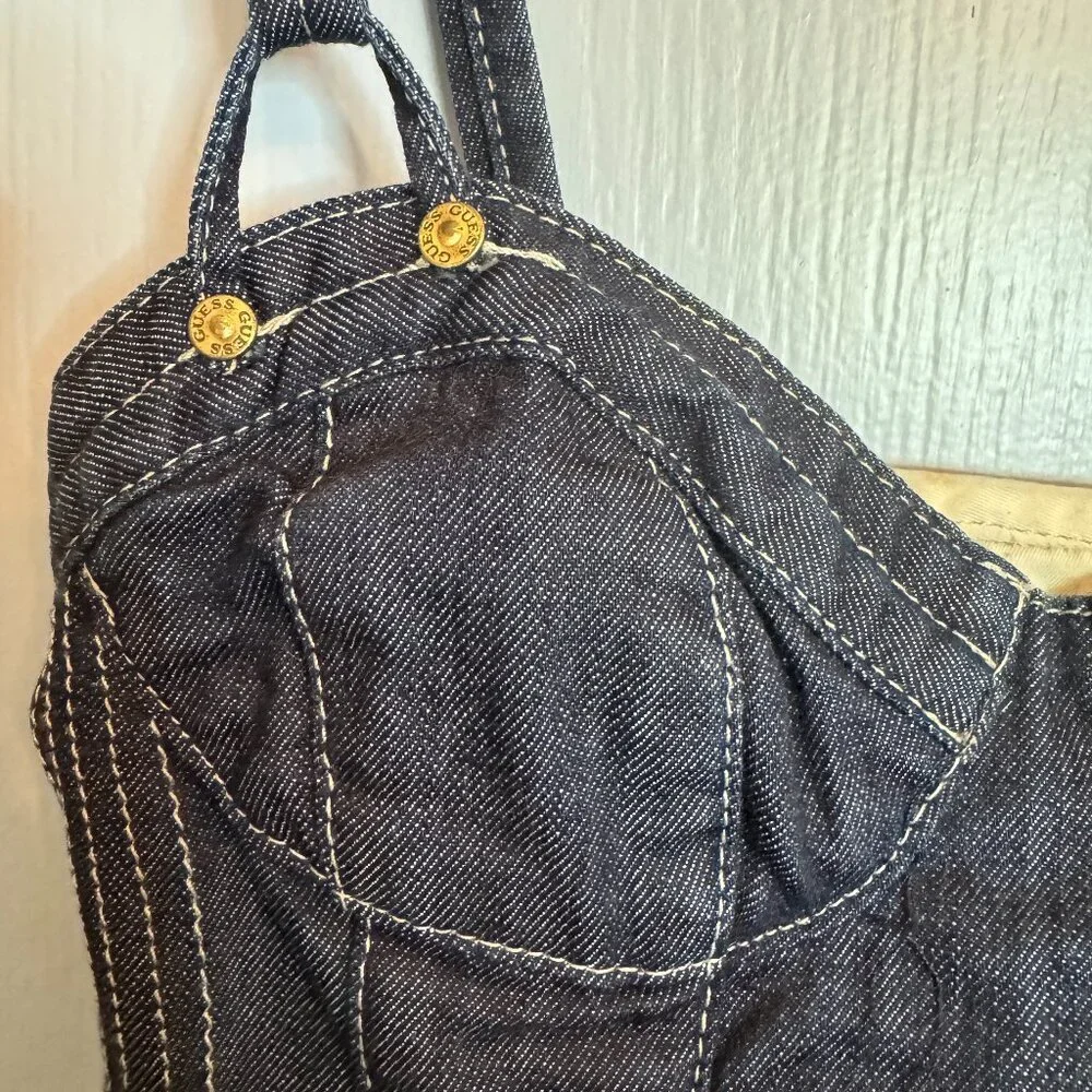 Guess Jeans Y2K Denim Lace Up Back Corset Bodycon Bustier Mini Dress Size 1 XS - Picture 6 of 16